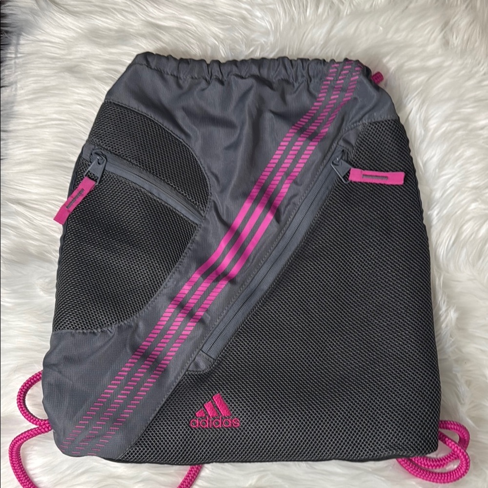Adidas Gray and Pink Drawstring Backpack
